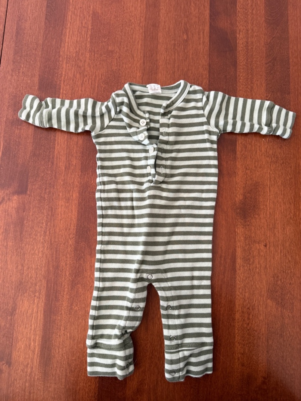 kate quinn Olive & Cream Striped Long-Sleeve Baby One-Piece